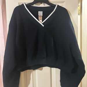 PINK Victoria's Secret Black V-Neck Sweater with White Trim